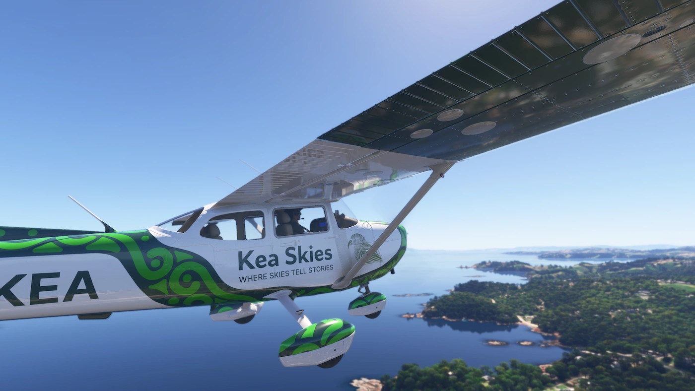 Kea Skies aircraft flying over Microsoft Flight Simulator scenery